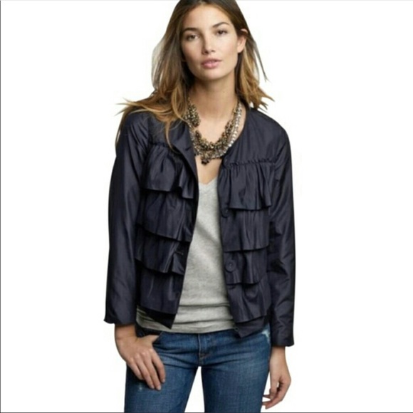 J. Crew Jackets & Blazers - ☕️J. Crew Blue Ruffle Cascade Jacket